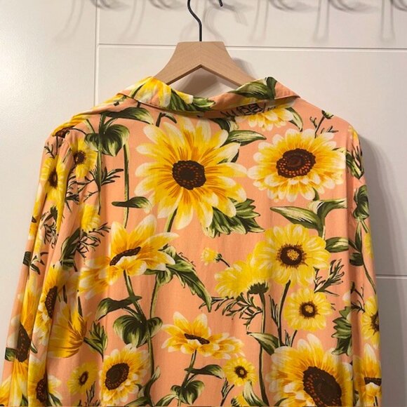 NWT Farm Rio Anthropologie Long Sleeve Button Front Mini Sunflower Dress Large - Picture 10 of 16
